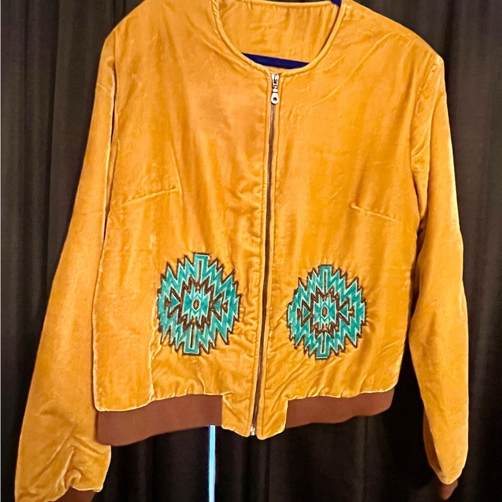 Women's Mustard Jacket with Embroidered Accents